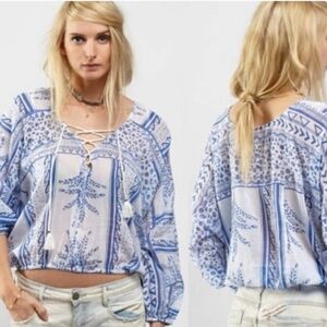 Bohemian Blue Patterned Women's Top Size  XS Free People